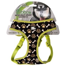 Pet Attire Ribbon Brown Paw & Bones Designer Wrap Adjustable Dog Harness  Fits 19" to 23" Girth (5/8" Straps)