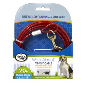 Four Paws Walk About Tie Out Cable Medium Weight for Dogs up to 50 lbs (Option: 20' Long)