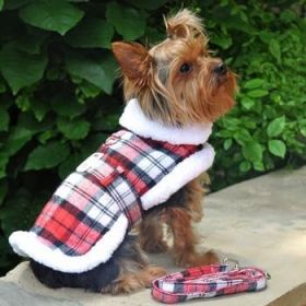 Sherpa-Lined Dog Harness Coat - Red & White Plaid (Option: Small)