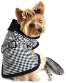 Black and White Classic Houndstooth Dog Harness Coat with Leash (Option: X-Small)