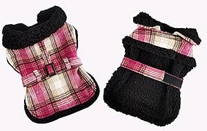 Sherpa-Lined Dog Harness Coat - Pink & White Plaid (Option: X-Small)