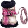 Sherpa-Lined Dog Harness Coat - Pink & White Plaid