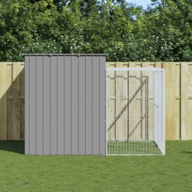 Dog House with Run Light Gray 84.3"x99.6"x71.3" Galvanized Steel (Color: gray)