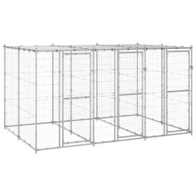 Outdoor Dog Kennel Galvanized Steel with Roof 78.1 ft² (Color: Silver)