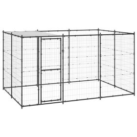 Outdoor Dog Kennel Steel with Roof 78.1 ft² (Color: Black)