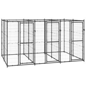 Outdoor Dog Kennel Steel 78.1 ft² (Color: Black)