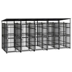 Outdoor Dog Kennel with Roof Steel 99.2 ft² (Color: Black)