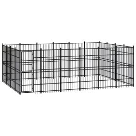 Outdoor Dog Kennel Steel 238.1 ft² (Color: Black)