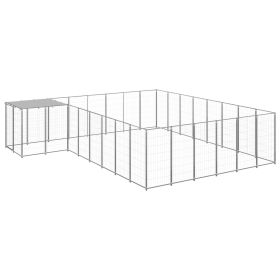 Dog Kennel Silver 169.3 ft² Steel (Color: Silver)