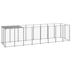 Dog Kennel Silver 52.1 ft² Steel (Color: Silver)