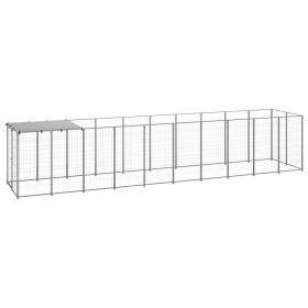 Dog Kennel Silver 65.1 ft² Steel (Color: Silver)