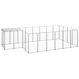 Dog Kennel Silver 91.2 ft² Steel (Color: Silver)