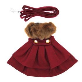 Wool Fur-Trimmed Dog Harness Coat - Burgundy (Option: Large)